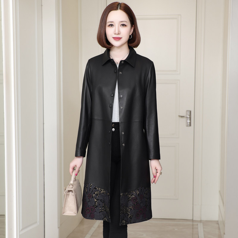 中长款修身真皮绵羊皮风衣外套女