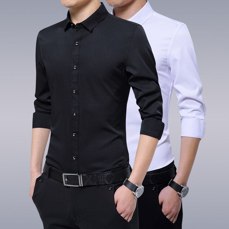 高级感男士冰丝长袖衬衣韩版薄款商务抗皱免烫坠感衬衫衣百搭休闲