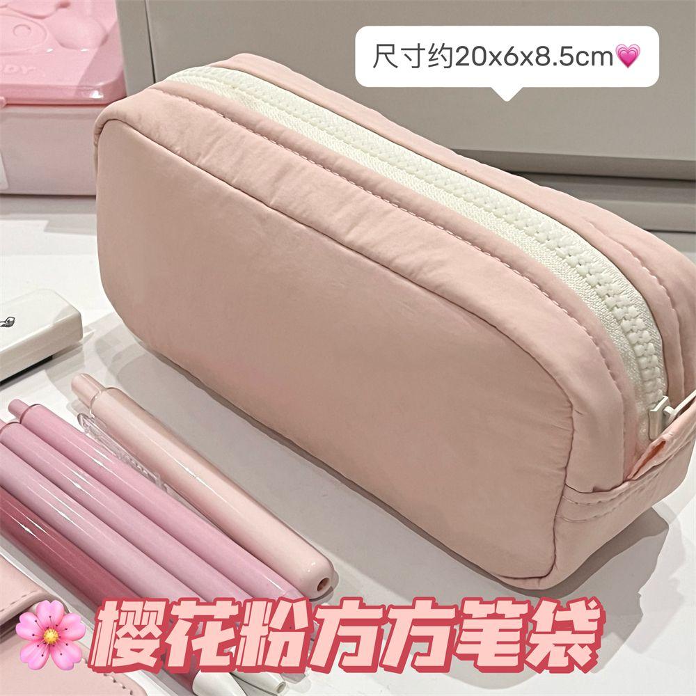 小红书同款高颜值inside樱花粉方方笔袋大容量纯色少女风收纳袋
