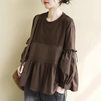 外贸出口设计感小众系带娃娃衫