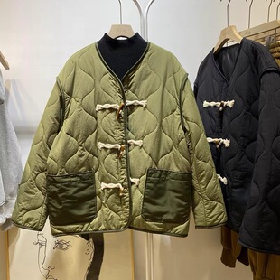 外贸出口意大利原单设计感洋气时髦牛角扣棉衣女秋冬日潮工装 外套