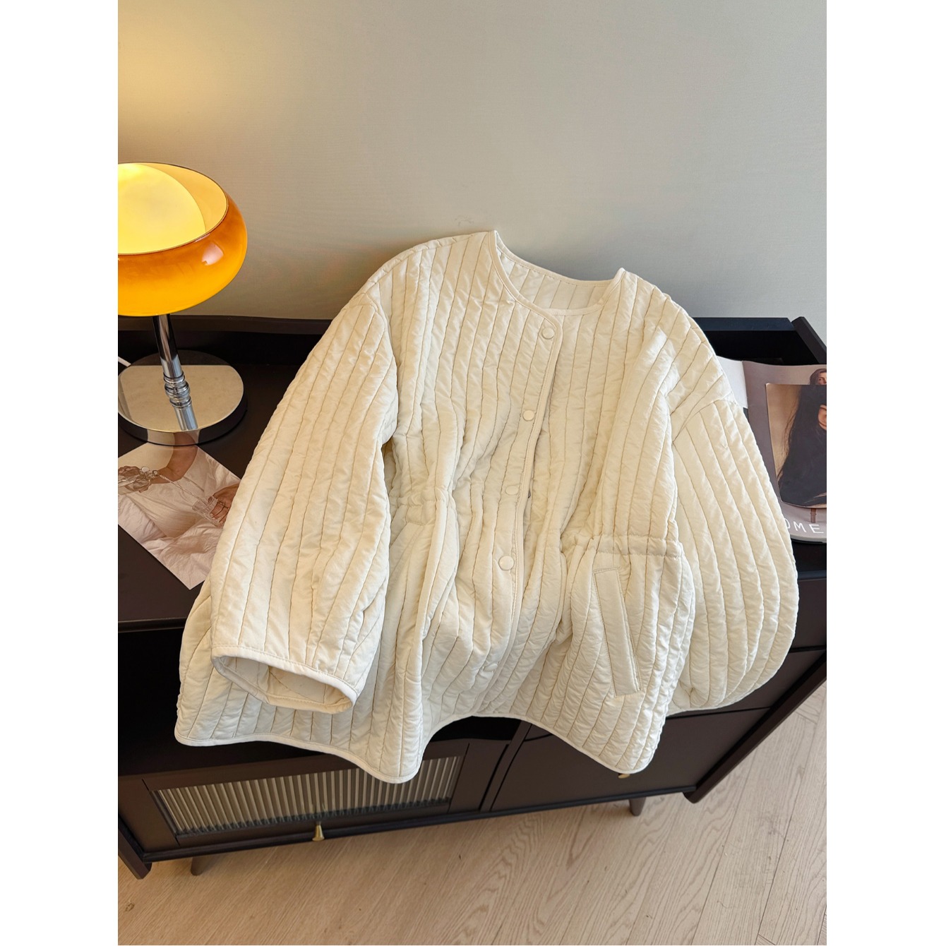 极简高级绗线夹棉轻薄保暖棉衣外套女冬装休闲收腰显瘦开衫棉袄潮