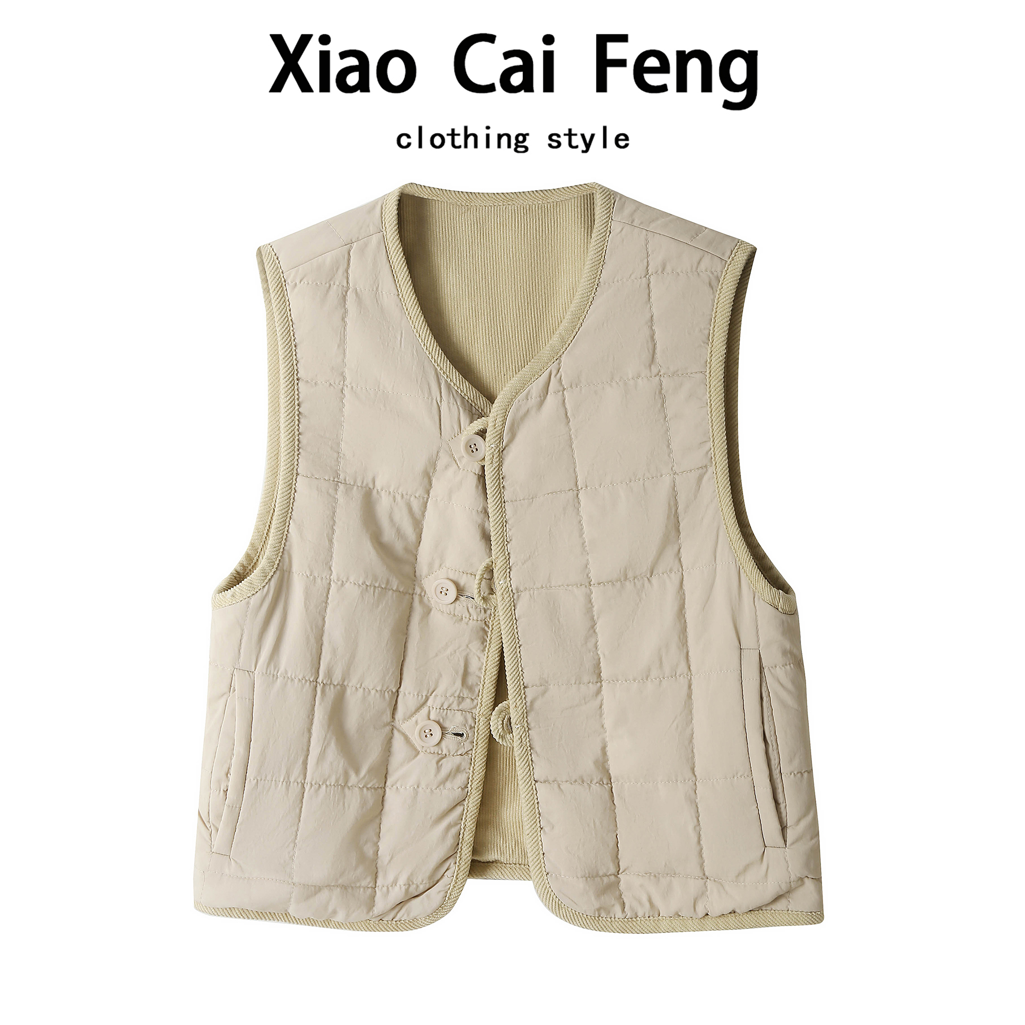 日系复古两面穿灯芯绒马甲短外套女秋冬轻薄保暖内搭棉衣马夹坎肩