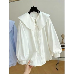 日系森女海军领白色衬衫 衬衣 2025春秋洋气减龄百搭上衣设计灯笼袖