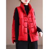 轻薄羽绒棉马甲背心女秋冬新中式 盘扣夹棉马夹坎肩保暖棉衣外套潮