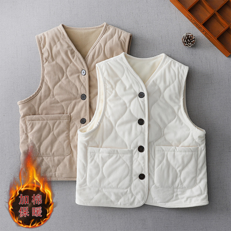 复古日系灯芯绒马甲背心女冬季加绒夹棉叠穿保暖无袖坎肩短款外套,女装/女士精品,马夹,淘宝优惠券,粉丝福利购,淘宝优惠卷