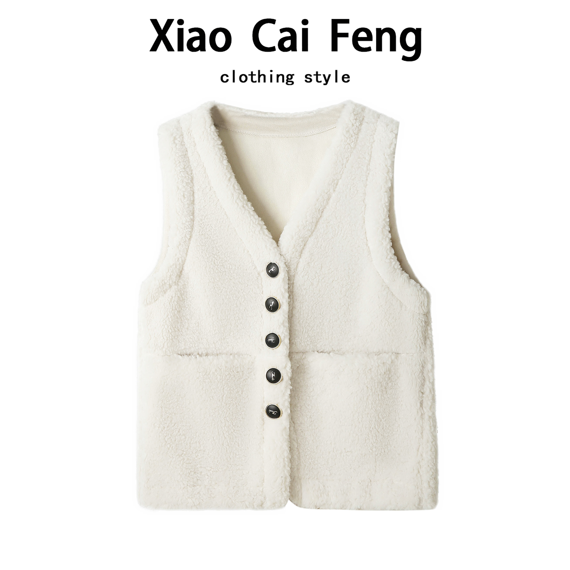 韩系温柔风羊羔毛马甲外套女秋冬皮毛一体v领叠穿保暖马夹背心潮