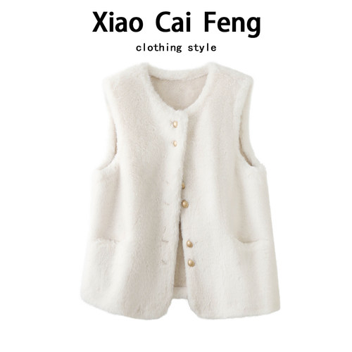 高级感仿水貂绒皮草马甲外套女秋冬皮毛一体加绒保暖坎肩背心上衣