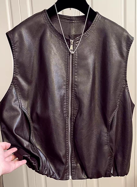 高端欧货pu皮衣坎肩马甲外套女秋装爆款叠穿机车服拉链休闲夹克潮