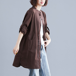 亚麻中长款纯色宽松衬衫2026春夏长袖棉麻衬衣女文艺大码防晒外套