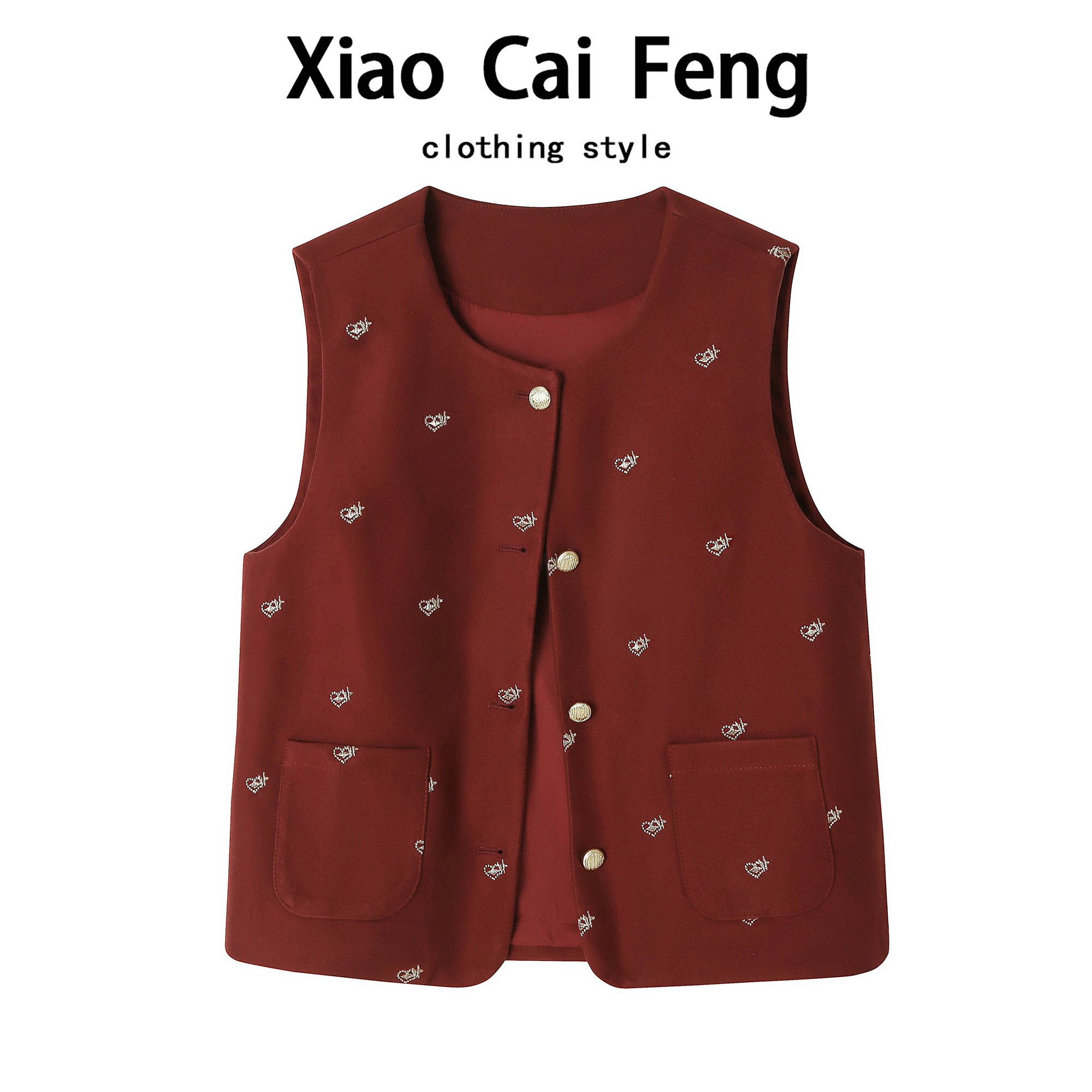 跨年红色毛呢马甲背心女秋冬高级感爱心刺绣无袖叠穿马夹短款外套,女装/女士精品,马夹,淘宝优惠券,粉丝福利购,淘宝优惠卷