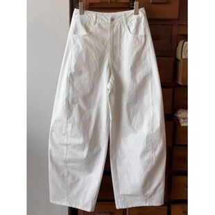 白色阔腿镰刀休闲裤女夏季薄款梨形身材小个子通勤宽松香蕉萝卜裤