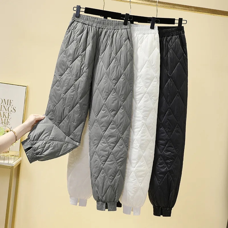 羽绒棉裤女秋冬时尚菱格哈伦裤