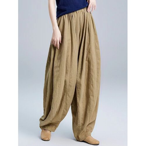 复古苎麻灯笼裤女春秋新款棉麻禅意休闲哈伦裤宽松阔腿萝卜裤子潮