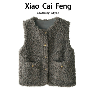 韩系羊羔毛马甲短外套女冬季 外搭叠穿皮毛一体保暖毛毛背心潮上衣