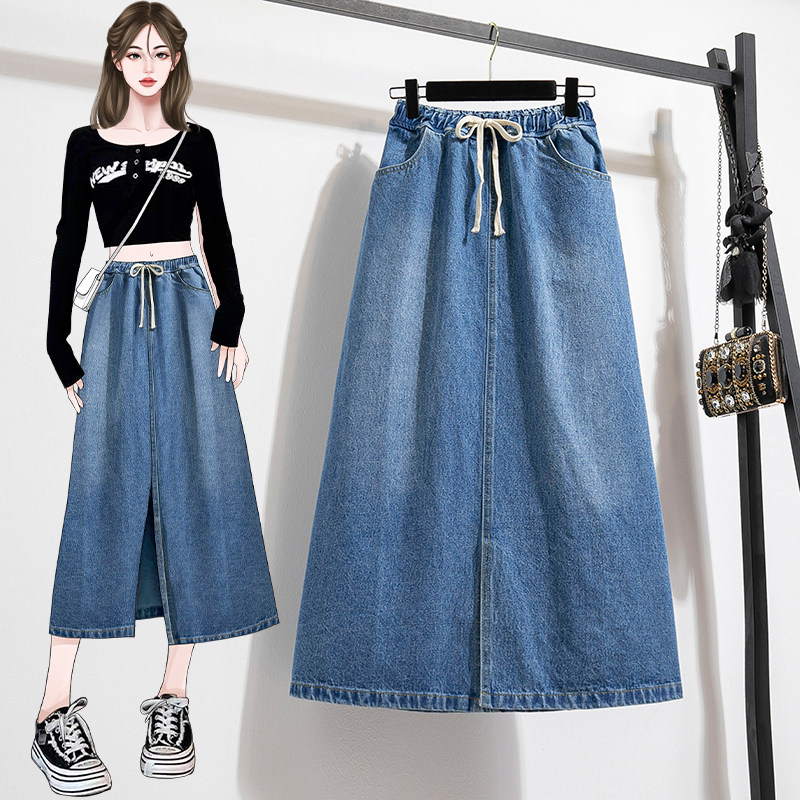 大码胖mm夏季牛仔半身裙宽松遮肉开叉包臀裙休闲百搭中长款A字裙