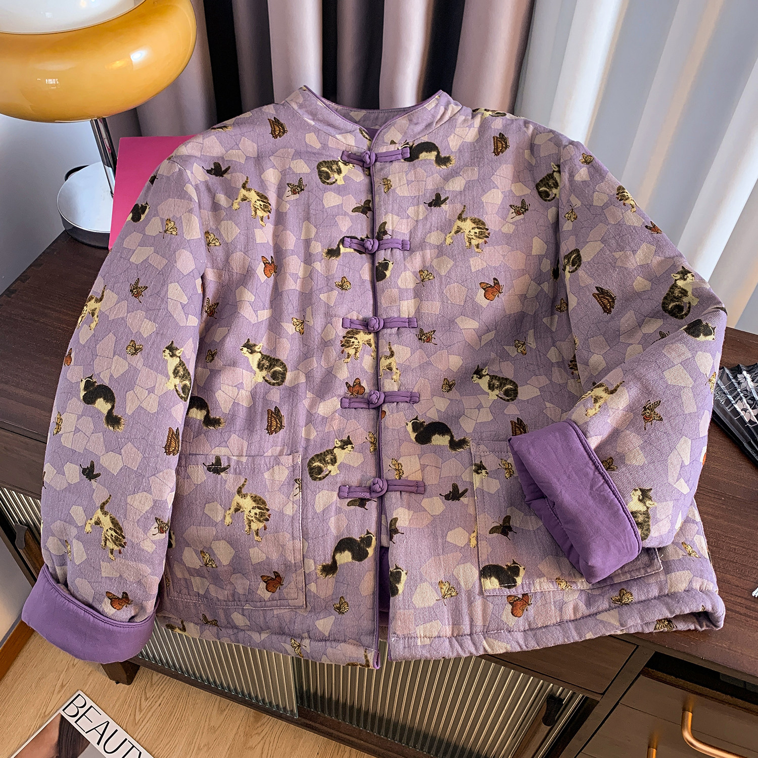 新中式对襟盘扣棉服女秋冬夹棉加厚棉袄保暖休闲二棉印花短外套潮,女装/女士精品,棉衣/棉服,淘宝优惠券,粉丝福利购,淘宝优惠卷