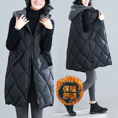 羊羔毛马甲女秋冬大码连帽棉服