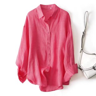 法式高级感苎麻防晒衬衫女春秋薄款长袖亚麻上衣宽松空调衫外套潮