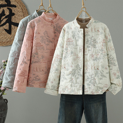 新中式国风重工刺绣轻薄羽绒棉服外套女冬季洋气时髦保暖棉衣上衣