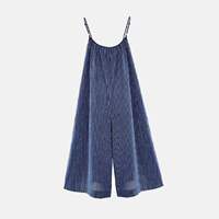American retro style blue and white striped cotton and linen one-piece pants for women, summer halter wide-leg loose, versatile and slimming casual pants thumbnail 6