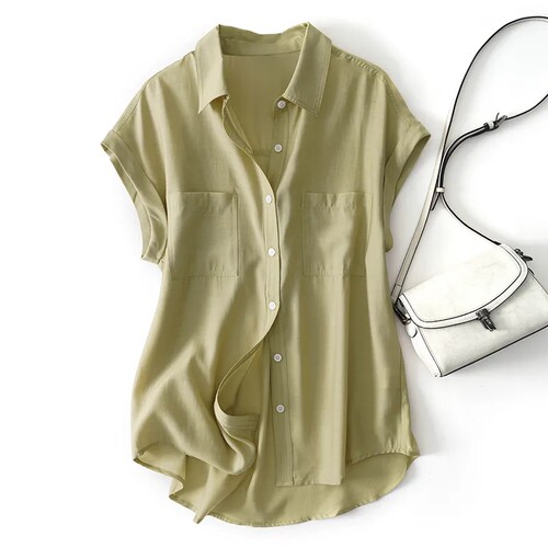 复古港味轻薄天丝衬衫女夏季设计感小众飞飞袖上衣宽松垂感衬衣潮