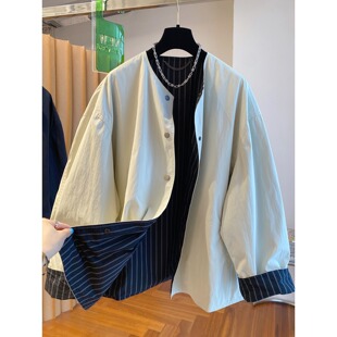 高级感双面穿风衣外套女春秋新款休闲宽松显瘦百搭无领夹克上衣潮