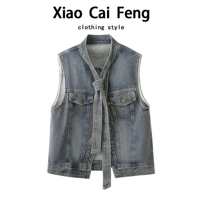 今年流行超好看飘带牛仔马甲女春夏时髦洋气无袖外套叠穿别致上衣