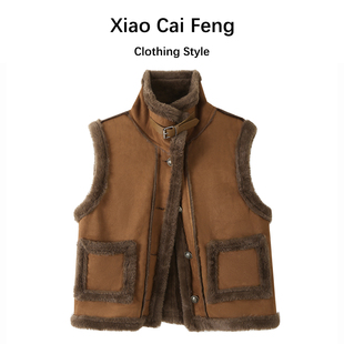仿羊羔毛一体马甲女秋冬新款宽松加厚保暖马夹背心坎肩外搭上衣潮