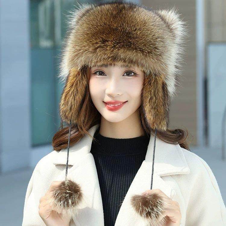 进口貉皮帽子小浣熊儿童雷锋帽冬季护耳朵保暖皮草帽成人帽男女