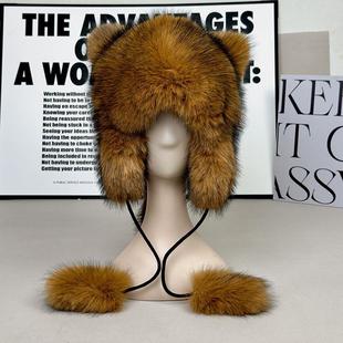 冬季新款浣熊帽子护耳尾巴儿童亲子雷锋帽男女霸王帽美洲貉子保暖