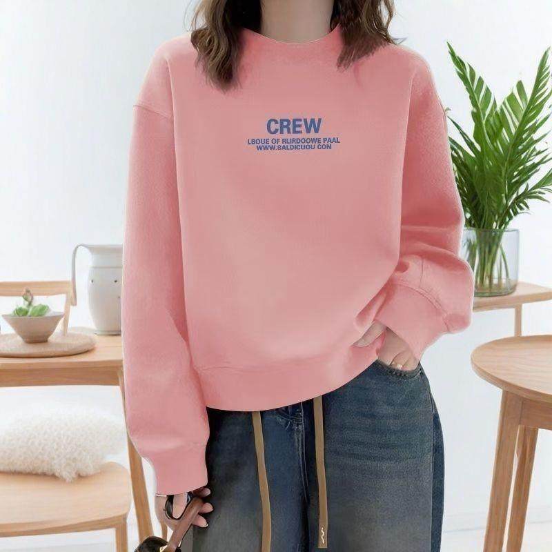 宽松新款长袖卫衣小个子冬季韩版休闲圆领短款上衣宽松洋气潮CREW