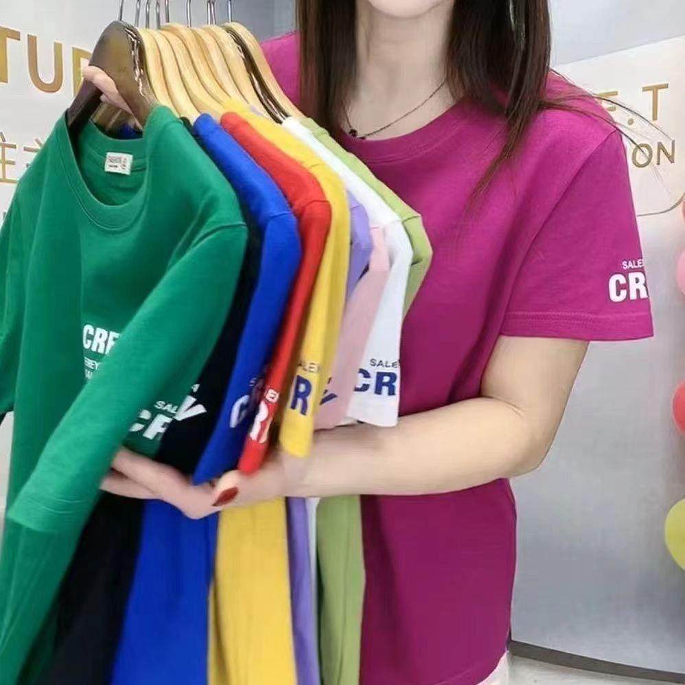 2025新款纯棉短袖夏季宽松百搭印花短款遮肉显瘦上衣妈妈上衣CREW