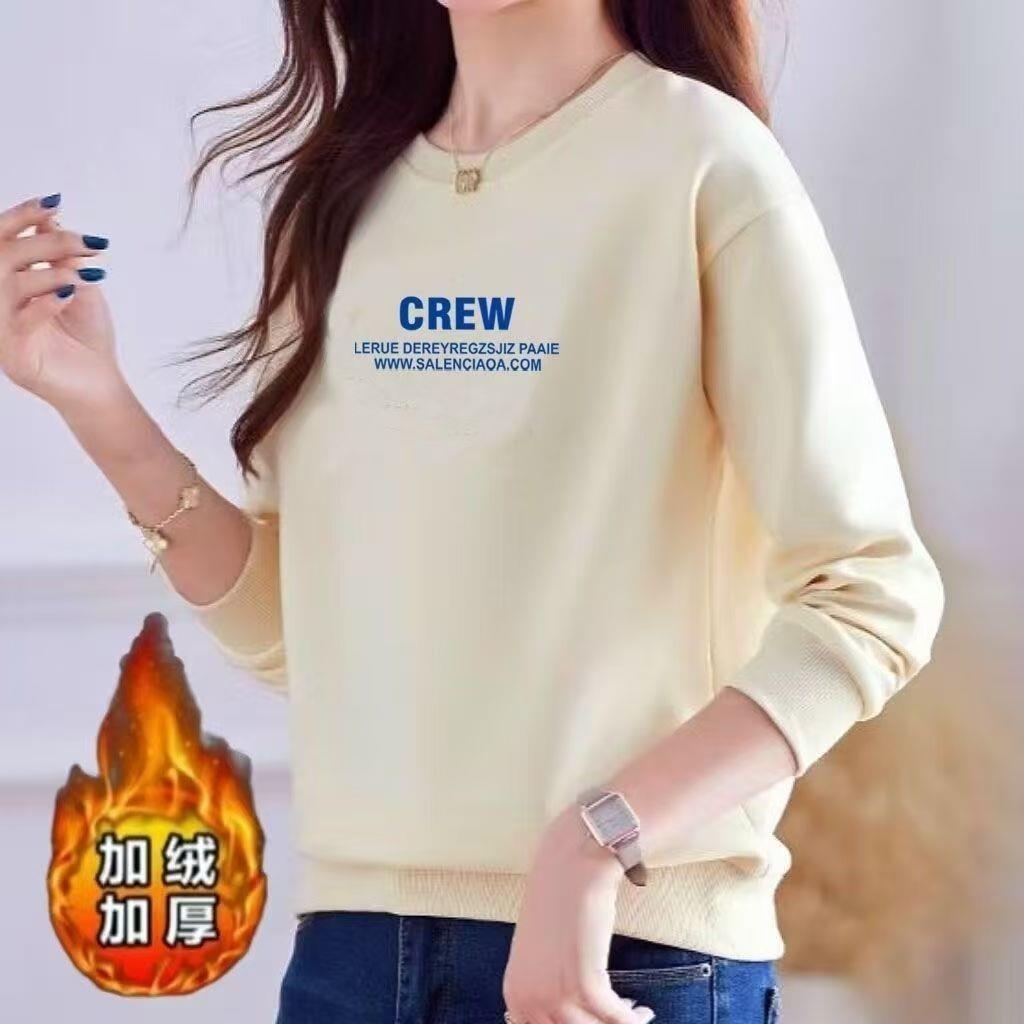 女款保暖加绒长袖卫衣冬季韩版休闲圆领短款上衣宽松洋气潮流CREW