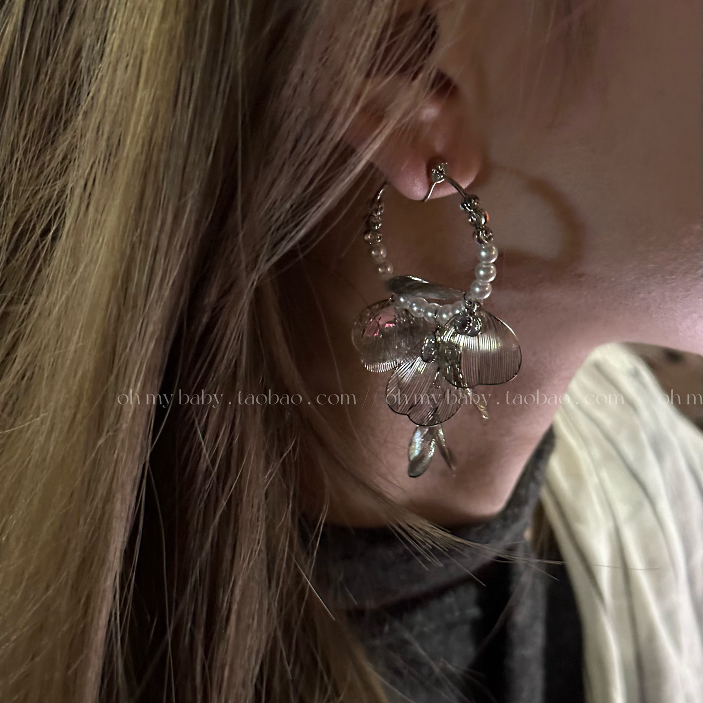 蚊香盘耳夹无耳洞银色花朵流苏