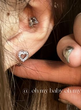 隐形耳夹 无耳洞可戴满钻爱心耳钉女精致小众设计感镶钻耳饰E900