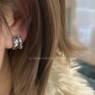 软垫耳夹无耳洞韩银色伪装 双圈耳扣老钱风小众百搭气质耳饰女E920