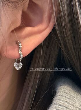 轻奢满镶锆爱心锁形锆石高级感气质耳饰精致E926