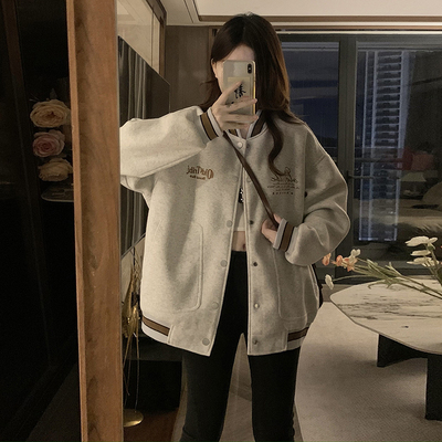 美式街头风棒球服女2025春款日系复古薄款宽松休闲卫衣款夹克外套