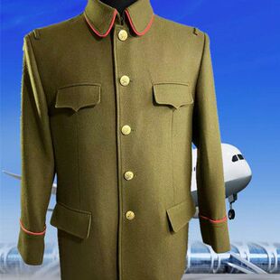 套装 老款 羊毛呢料爸爸爷爷装 老干部服装 黄色外套 民国55式