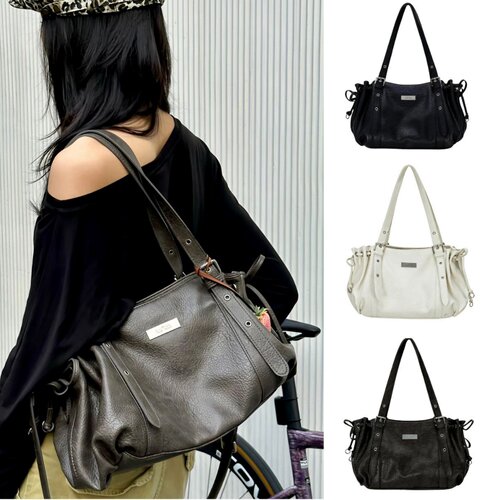 韩国ASON新款流浪机车单肩包大容量通勤女褶皱托特包斜挎腋下包