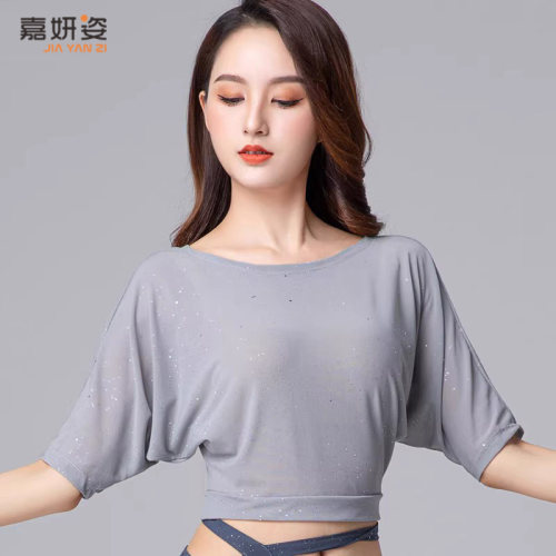 肚皮舞舞蹈服亮点网纱中袖上衣