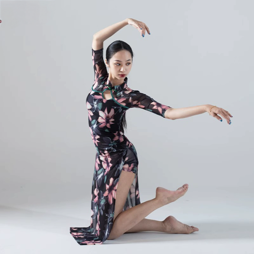 古典舞服装2025新款专用旗袍弹力飘逸印花现代中国舞练功服演出服