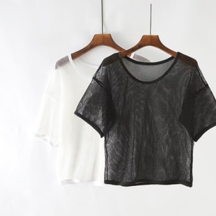 百搭鱼网短袖罩衫山本体恤衫透视网衣简约时尚外搭小衫宽肩披肩