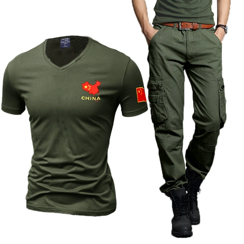 Футболка с коротким рукавом, летний тактический комплект для отдыха, большой размер