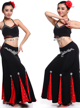 新款傣族舞蹈服装古典舞民族舞蹈演出服女儿花傣族孔雀舞蹈服红色