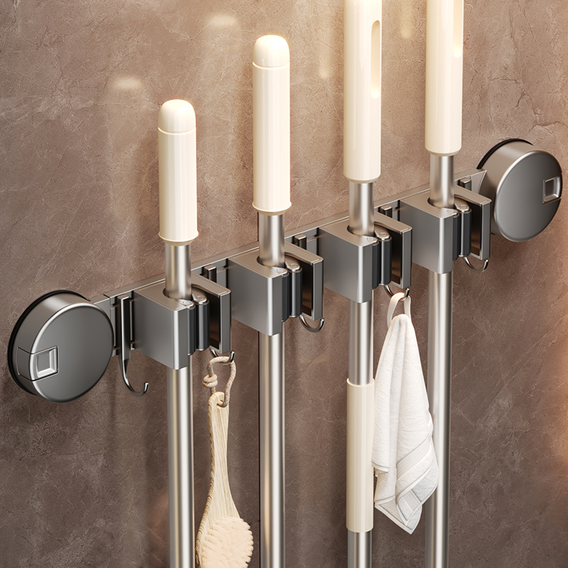 吸盘可滑动拖把架