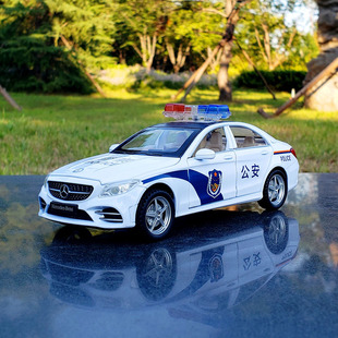 1/32奔驰c260L合金汽车模型仿真公安警察特警开门回力男孩玩具车