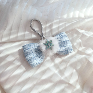 韩版蓝色蝴蝶结女毛球雪花儿童发绳头饰女童可爱发圈小香风皮筋