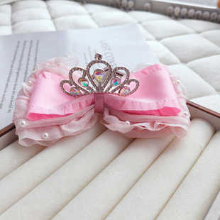 粉色女童公主头饰女孩大蝴蝶结立体皇冠发夹儿童表演王冠发卡配饰